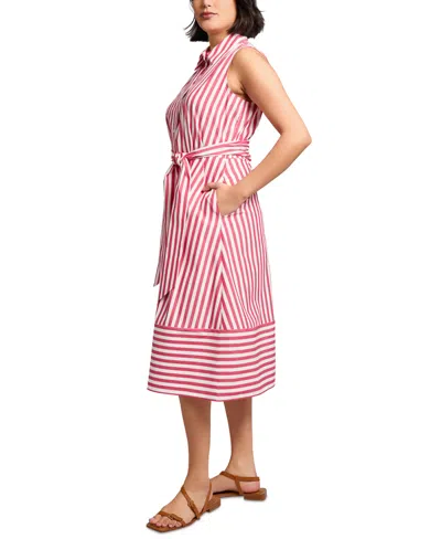 Jones New York Stripe Sleeveless Midi Shirtdress In Pink