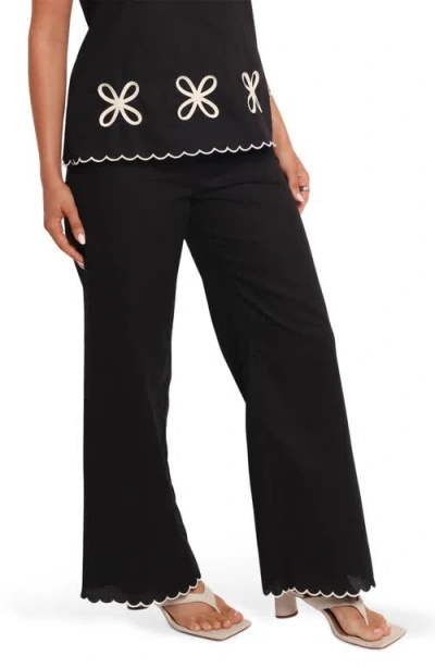 Petal And Pup Petal & Pup Semika Scalloped Hem Wide Leg Pants In Black