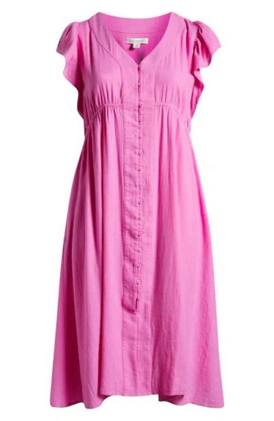 Treasure & Bond Short Sleeve Button Down Linen Blend Midi Dress