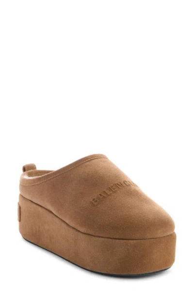 Balenciaga Women Alaska Soft Suede Mule With Plateau In Brown