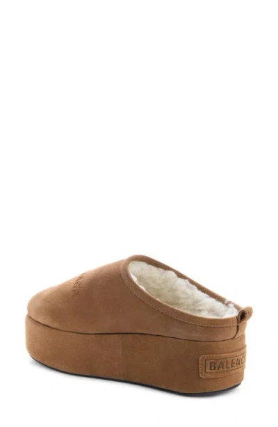 Balenciaga Women Alaska Soft Suede Mule With Plateau In Brown