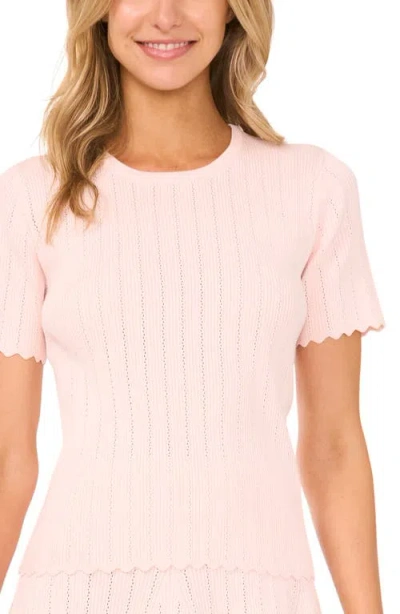 Ted Baker Short Sleeve Crewneck Keyhole Back Top With Pointelle And Rib