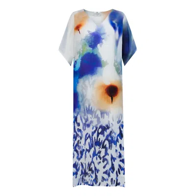 Dhara Sheth Dubai Women's Blue / Brown / White Ciel & Sand Sheer Long Kaftan With Side Slits