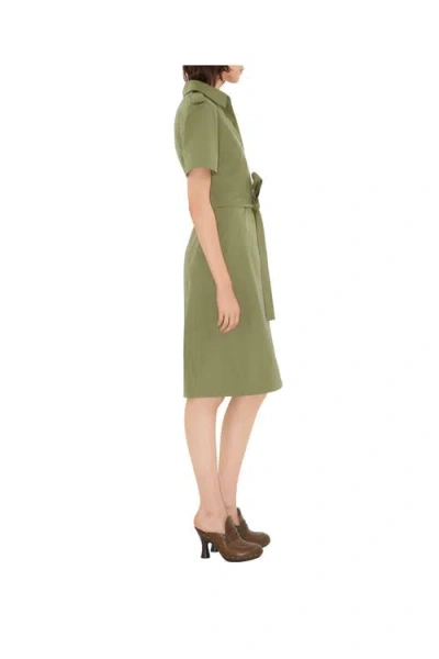 Burberry Belted Cotton Shirt Dress In Green