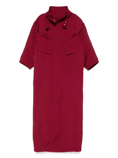 Gucci Monogram High Collar Long Length Jacket In Burgundy