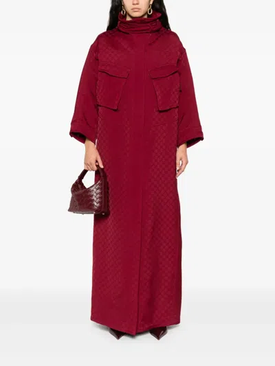 Gucci Monogram High Collar Long Length Jacket In Burgundy