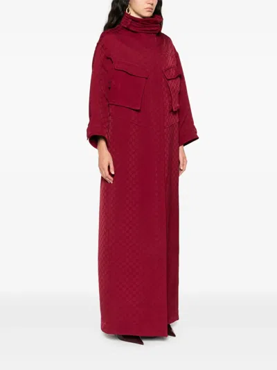 Gucci Monogram High Collar Long Length Jacket In Burgundy
