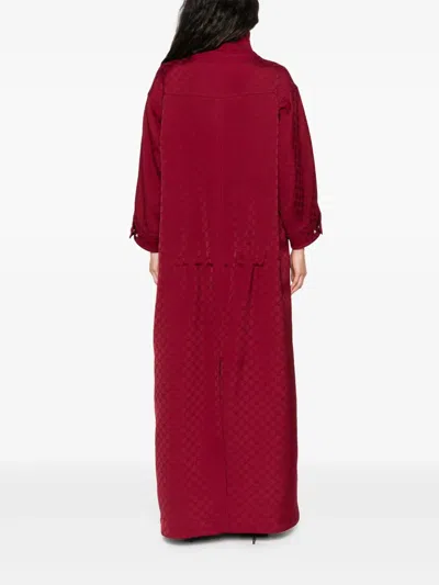 Gucci Monogram High Collar Long Length Jacket In Burgundy