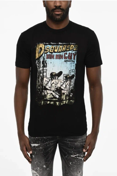 Dsquared2 Cotton Crew-neck T-shirt With Frontal Maxi Print