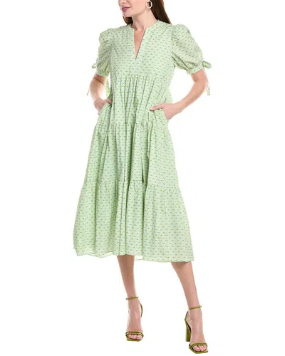 English Factory Short-sleeve Gingham Tiered Midi Dress In Green