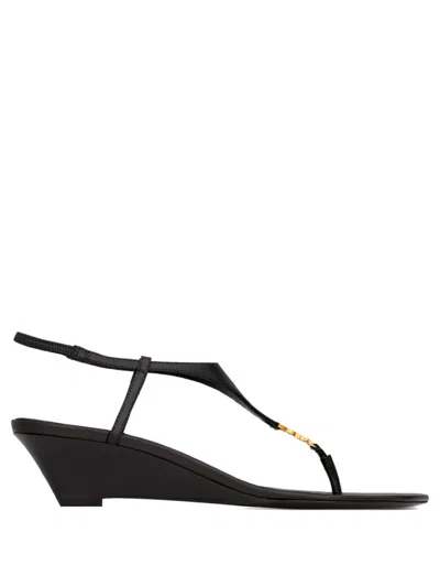 Saint Laurent Cassandra Smooth Leather Wedge Sandals
