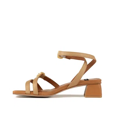 Angel Alarcon Genon Heeled Sandal In Brown Leather And Raffia