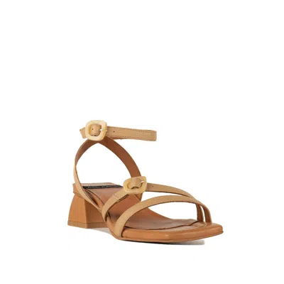 Angel Alarcon Genon Heeled Sandal In Brown Leather And Raffia