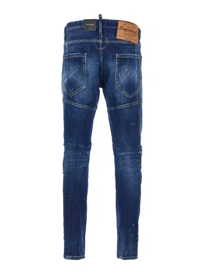 Dsquared2 Blue Five-pocket Skinny Jeans With Lived Effect In Denim Man