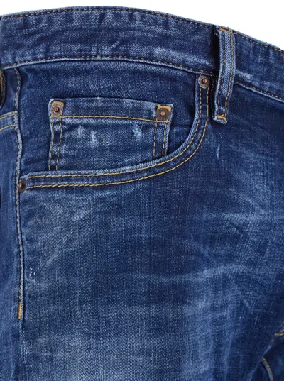 Dsquared2 Blue Five-pocket Skinny Jeans With Lived Effect In Denim Man