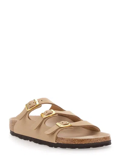 Birkenstock Beige Leather Florida Slippers