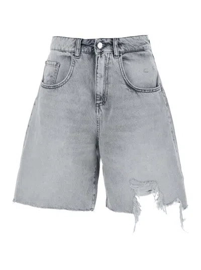 Icon Denim Lea Grey Bermuda Pants With Front Ripped Details And Logo Patch On The Rear In Denim Woman