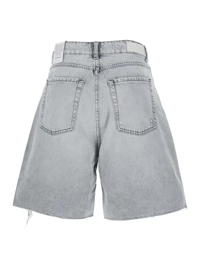 Icon Denim Lea Grey Bermuda Pants With Front Ripped Details And Logo Patch On The Rear In Denim Woman
