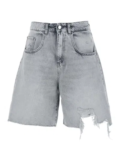 Icon Denim Lea Grey Bermuda Pants With Front Ripped Details And Logo Patch On The Rear In Denim Woman