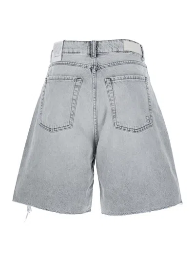 Icon Denim Lea Grey Bermuda Pants With Front Ripped Details And Logo Patch On The Rear In Denim Woman
