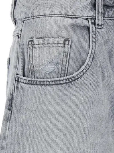 Icon Denim Lea Grey Bermuda Pants With Front Ripped Details And Logo Patch On The Rear In Denim Woman