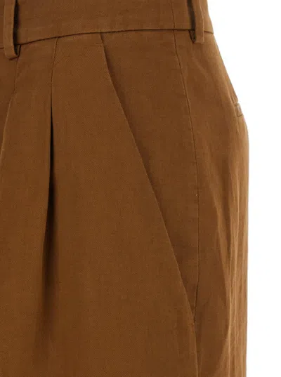 Pt Torino Frankie Brown Pants With Belt Loops In Cotton And Linen Blend Woman