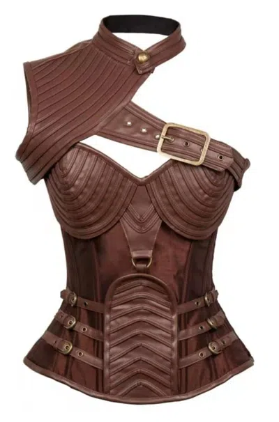 Western F.a.s.h.i.o.n Women's Steampunk Shoulder Armor Corset In Brown