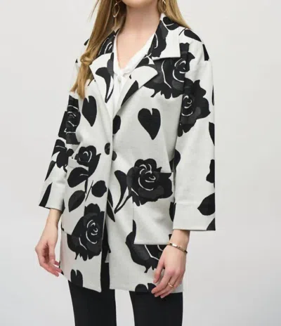 Joseph Ribkoff Jacquard Sweater Floral Straight Coat In Off White Multi