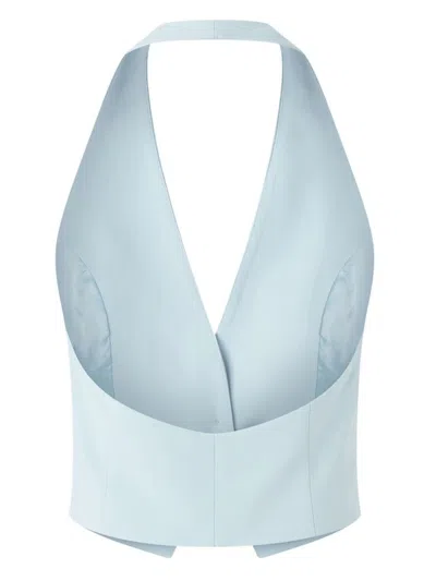 Pinko Light Blue Crop Vest With Halter Neckline And Button Closure In Viscose Woman
