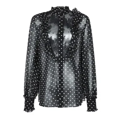 Valentino Garavani Polka Dot Tulle Bib Button-up Shirt