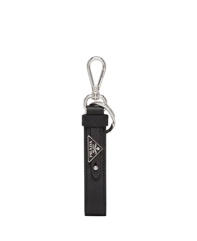 Prada Saffiano Leather Keychain In Black