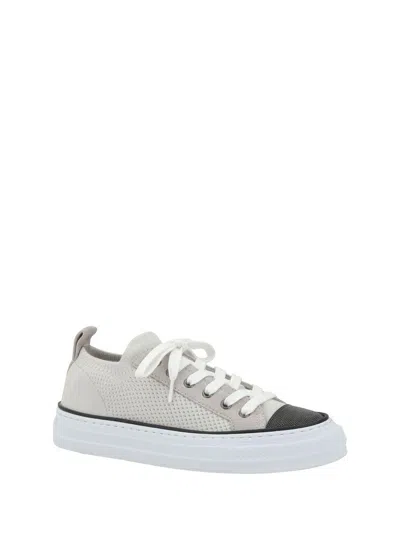 Brunello Cucinelli Mesh Cotton And Suede Sneakers