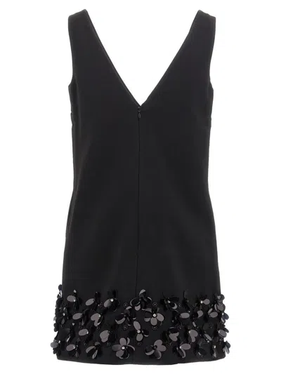 Self-portrait Black Sequin Mini Dress With V Neck In Tech Fabric Woman In Black