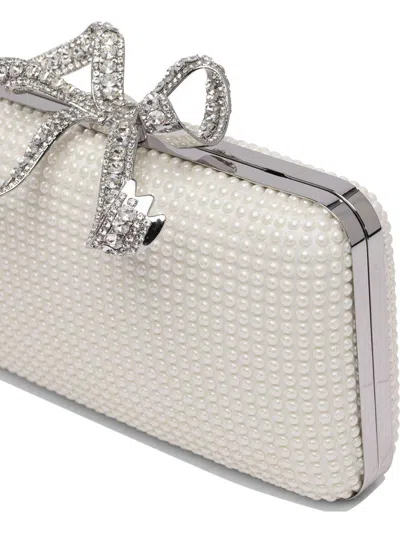Self-portrait White Clutch With Pearls Embellishment And Bow Detail In Tech Fabric Woman