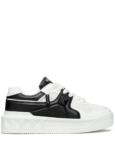 Valentino One Stud Xl Low-top Sneaker In Nappa Leather And Jacquard Toile Iconographe Technical Fabric