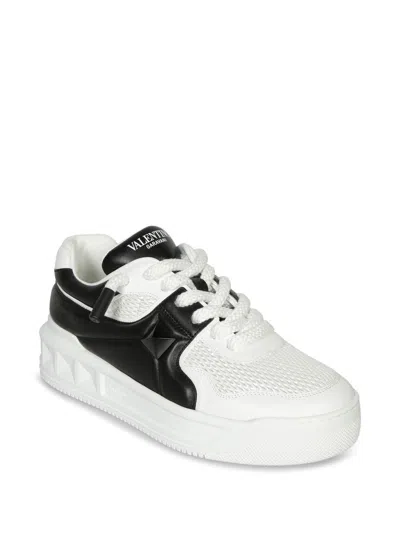 Valentino One Stud Xl Low-top Sneaker In Nappa Leather And Jacquard Toile Iconographe Technical Fabric