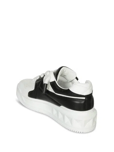 Valentino One Stud Xl Low-top Sneaker In Nappa Leather And Jacquard Toile Iconographe Technical Fabric