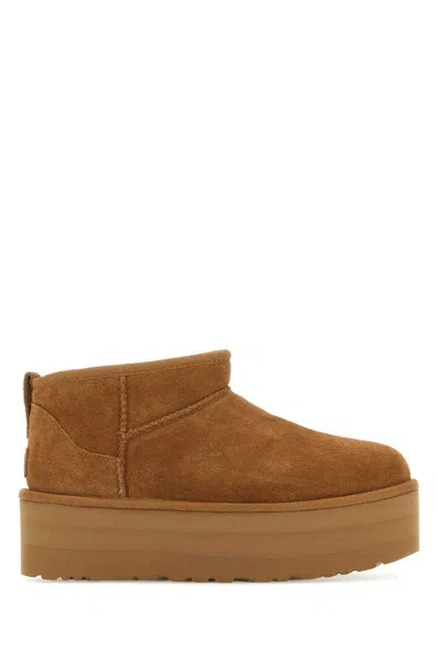 Ugg Ultramini Beige Boots With Platform In Suede Woman
