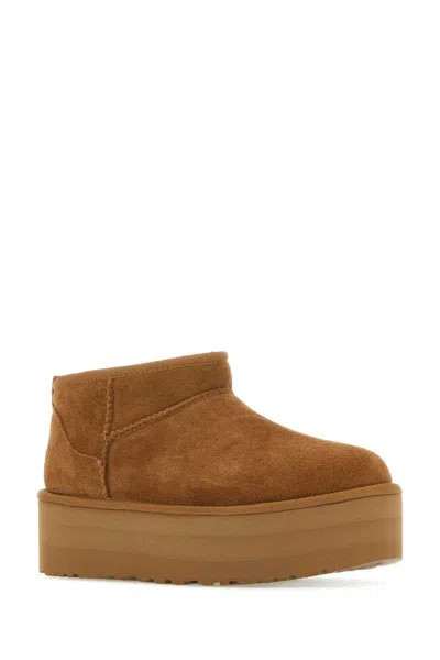 Ugg Ultramini Beige Boots With Platform In Suede Woman