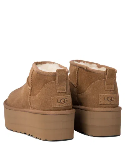Ugg Ultramini Beige Boots With Platform In Suede Woman
