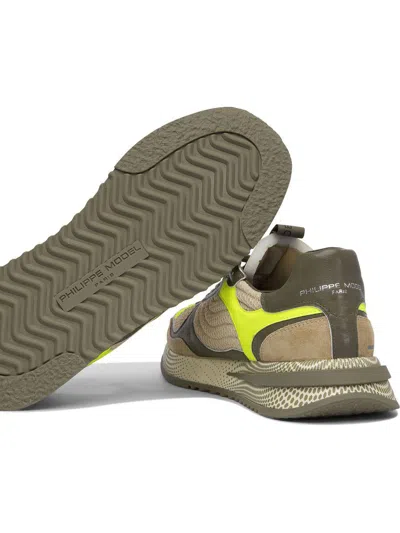 Philippe Model Olympique Sneakers In Leather And Fabric Color Military Green And Yellow