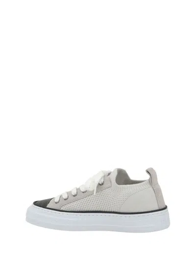 Brunello Cucinelli Mesh Cotton And Suede Sneakers