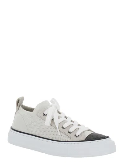 Brunello Cucinelli Mesh Cotton And Suede Sneakers