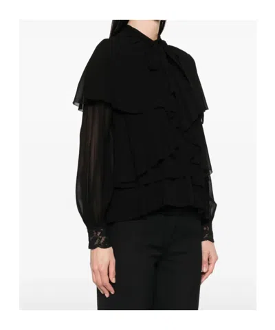 Twinset Twin-set Layered Black Blouse With Ruffled Detailing In Black