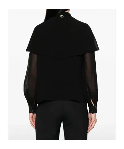 Twinset Twin-set Layered Black Blouse With Ruffled Detailing In Black