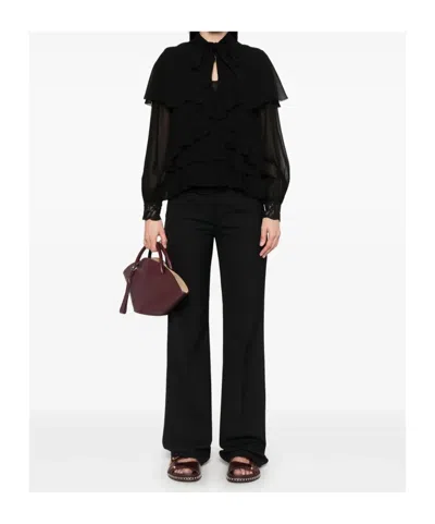 Twinset Twin-set Layered Black Blouse With Ruffled Detailing In Black