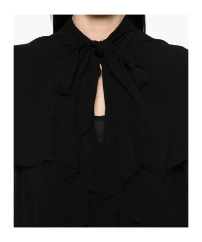 Twinset Twin-set Layered Black Blouse With Ruffled Detailing In Black