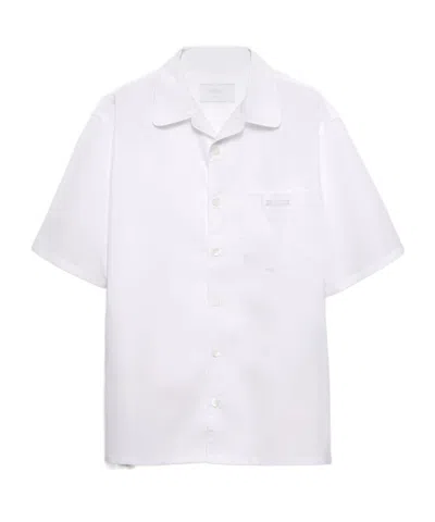 Prada Cotton Shirt With Short Sleeves And Pockets In White