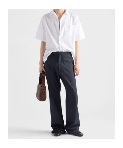 Prada Cotton Shirt With Short Sleeves And Pockets In White