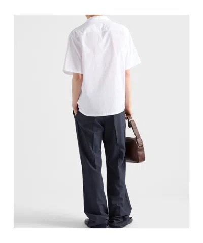 Prada Cotton Shirt With Short Sleeves And Pockets In White